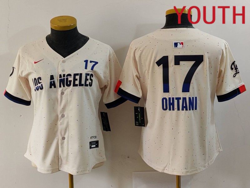 Youth Los Angeles Dodgers #17 Ohtani Cream Fashion Nike Game MLB Jersey style 629->women mlb jersey->Women Jersey